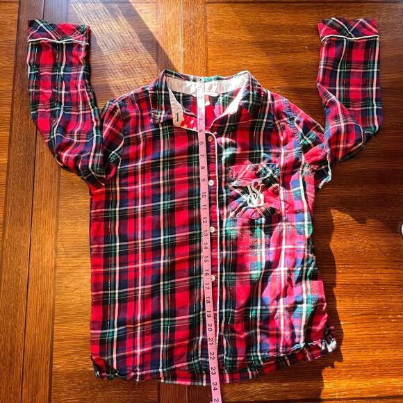 Victoria's Secret Red Plaid Long Sleeve Button Down Christmas Pajama Top Size XS - Picture 9 of 13